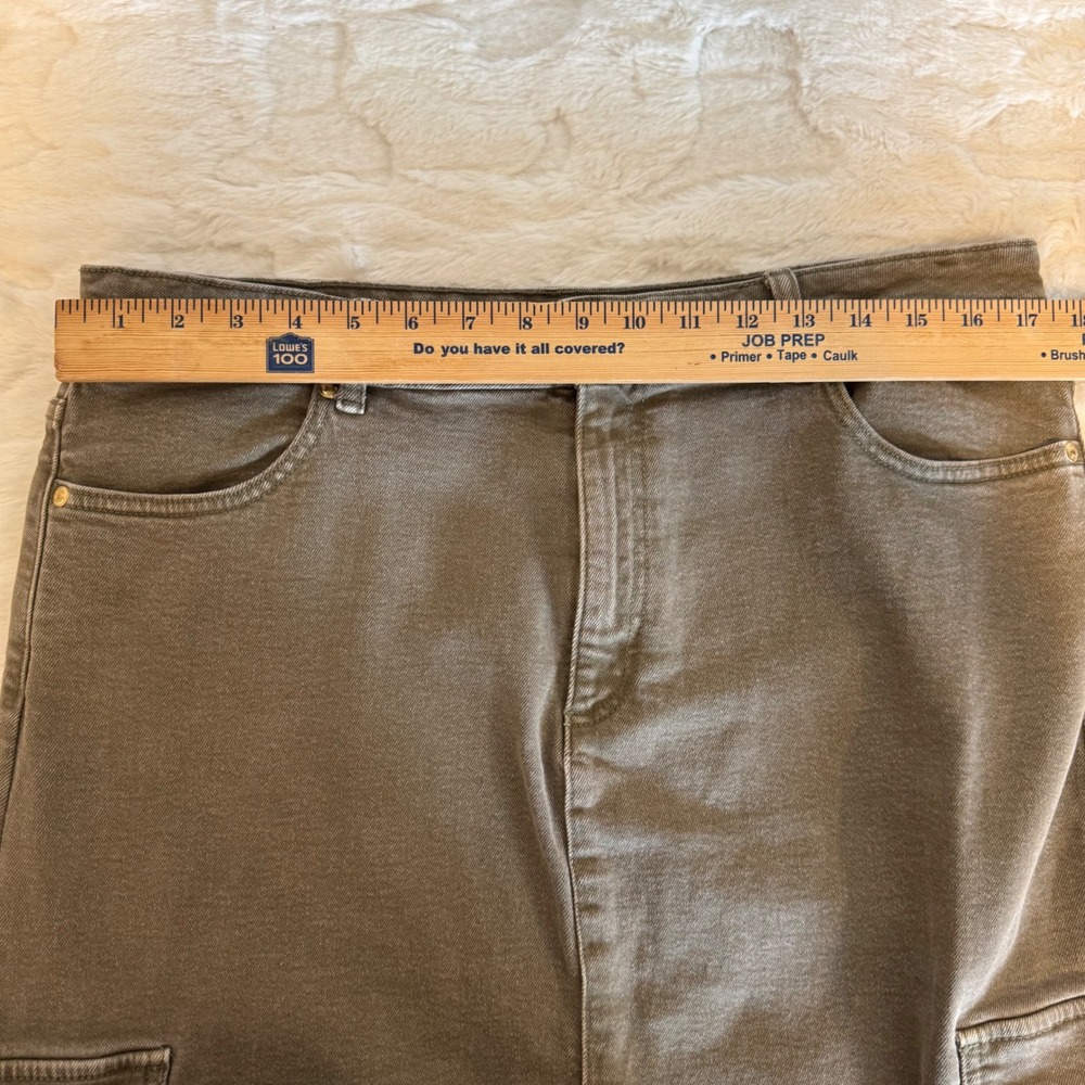 Michael Kors Olive Green Cargo Denim Midi Skirt with Front Slit Size 14 - Picture 5 of 10